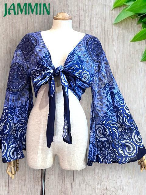 アジアン紋様柄フレア袖ボレロ アジアン ヒッピー ベリーダンス エスニック チョリ < 女性ファッション アジアン紋様柄フレア袖ボレロ アジアン ヒッピー ベリーダンス エスニック チョリ < 女性ファッションの