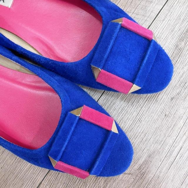 ◆DIANA/ダイアナ◆スエード生地フラットシューズ★フラットパンプス*ブルー24cm*シンプルコーデ♪ < ブランド ◆DIANA/ダイアナ◆スエード生地フラットシューズ★フラットパンプス*ブルー24cm*シンプルコーデ♪ < ブランドの