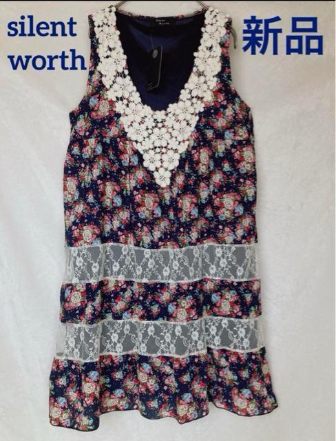 新品 silent worth 花柄 ノースリ Aライン ワンピース ネイビー N2m < 女性ファッション  新品 silent worth 花柄 ノースリ Aライン ワンピース ネイビー N2m  < 女性ファッションの