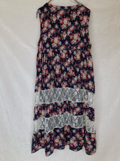 新品 silent worth 花柄 ノースリ Aライン ワンピース ネイビー N2m < 女性ファッション  新品 silent worth 花柄 ノースリ Aライン ワンピース ネイビー N2m < 女性ファッションの