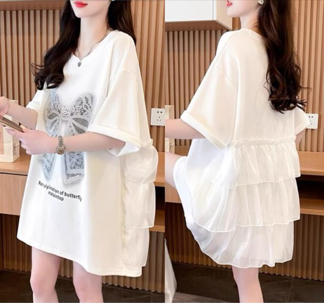 ゆったりtシャツ リボン柄 フリル付き ホワイト 大きいサイズ < 女性ファッション ゆったりtシャツ リボン柄 フリル付き ホワイト 大きいサイズ < 女性ファッションの