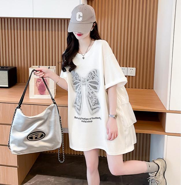 ゆったりtシャツ リボン柄 フリル付き ホワイト 大きいサイズ < 女性ファッション ゆったりtシャツ リボン柄 フリル付き ホワイト 大きいサイズ < 女性ファッションの