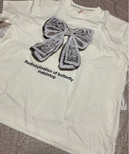 ゆったりtシャツ リボン柄 フリル付き ホワイト 大きいサイズ < 女性ファッション ゆったりtシャツ リボン柄 フリル付き ホワイト 大きいサイズ < 女性ファッションの