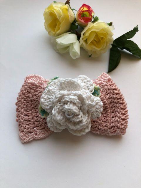 ハンドメイド ヘアゴム 大きめ リボン 薔薇 ピンク ホワイト < 女性ファッション  ハンドメイド ヘアゴム 大きめ リボン 薔薇 ピンク ホワイト  < 女性ファッションの