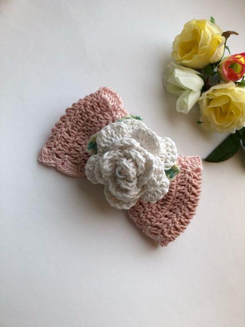 ハンドメイド ヘアゴム 大きめ リボン 薔薇 ピンク ホワイト < 女性ファッション  ハンドメイド ヘアゴム 大きめ リボン 薔薇 ピンク ホワイト < 女性ファッションの