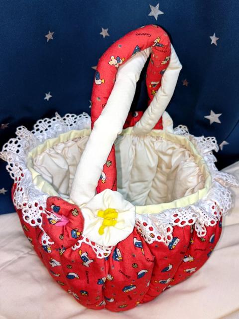 希少 レア 昭和 レトロ 布製 かご バッグ 赤 ファンシー カゴ < 女性ファッション  希少 レア 昭和 レトロ 布製 かご バッグ 赤 ファンシー カゴ < 女性ファッションの