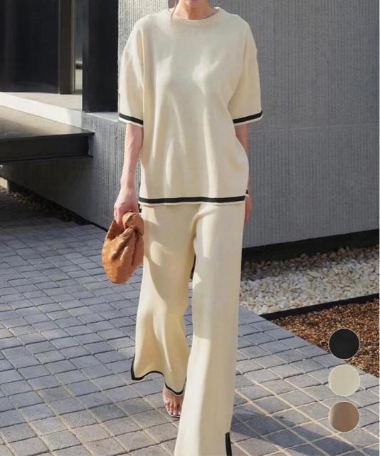 送料無料 新品 セットアップ 配色スリットニットとパンツ < 女性ファッション  送料無料 新品 セットアップ 配色スリットニットとパンツ  < 女性ファッションの