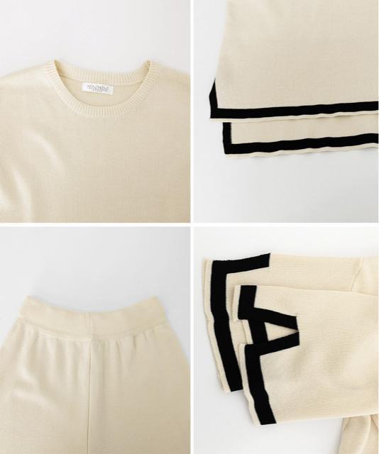 送料無料 新品 セットアップ 配色スリットニットとパンツ < 女性ファッション  送料無料 新品 セットアップ 配色スリットニットとパンツ < 女性ファッションの