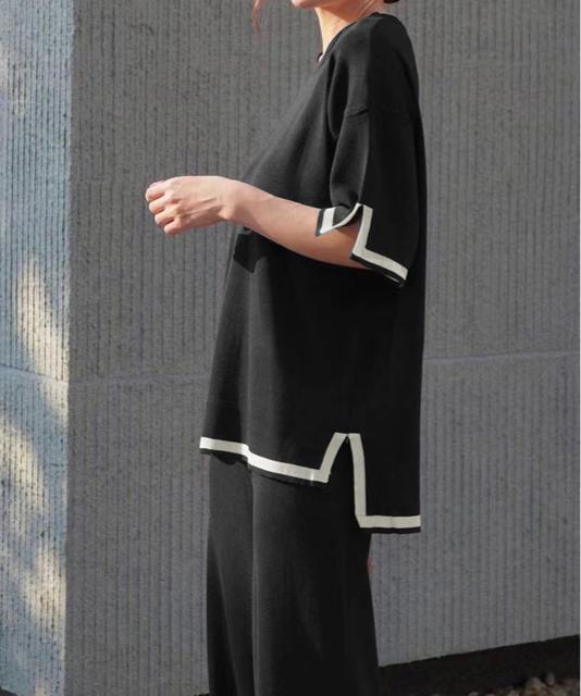 送料無料 新品 セットアップ 配色スリットニットとパンツ < 女性ファッション  送料無料 新品 セットアップ 配色スリットニットとパンツ < 女性ファッションの