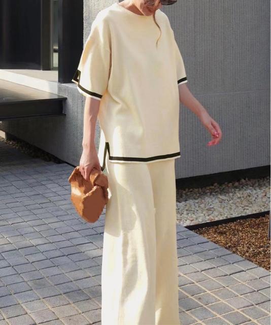 送料無料 新品 セットアップ 配色スリットニットとパンツ < 女性ファッション  送料無料 新品 セットアップ 配色スリットニットとパンツ < 女性ファッションの