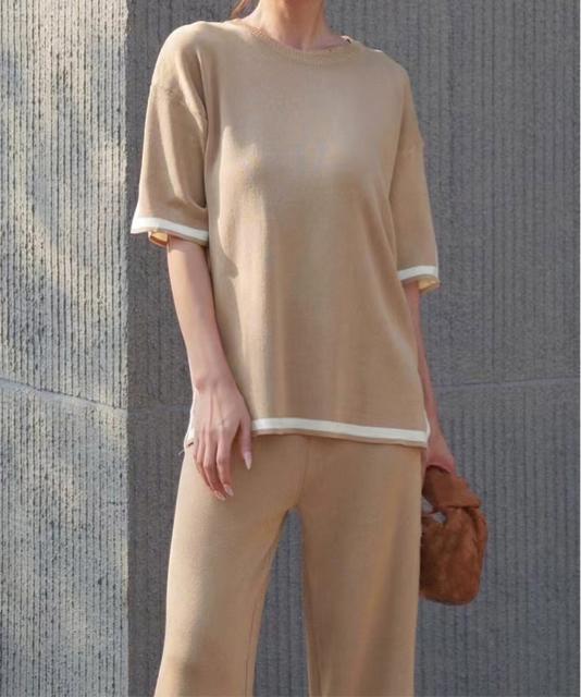 送料無料 新品 セットアップ 配色スリットニットとパンツ < 女性ファッション  送料無料 新品 セットアップ 配色スリットニットとパンツ < 女性ファッションの