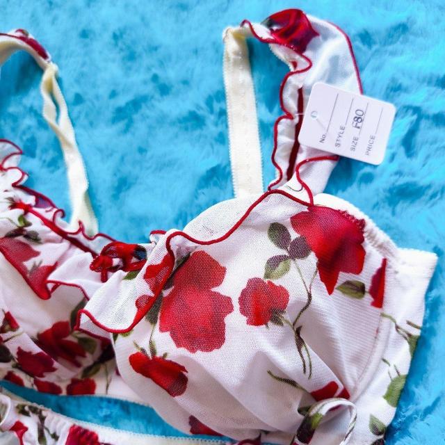 Sexy.。。。F80×LL薔薇柄メッシュレースブラジャー&ショーツセット。。紐パンティーヒモパンローズグラマー大きいサイズ < 女性ファッション  Sexy.。。。F80×LL薔薇柄メッシュレースブラジャー&ショーツセット。。紐パンティーヒモパンローズグラマー大きいサイズ < 女性ファッションの