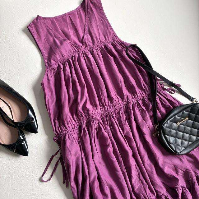 ◆美品◆バースデーバッシュ◆ティアードマキシ丈ワンピース◆アースカラー◆パープル < 女性ファッション ◆美品◆バースデーバッシュ◆ティアードマキシ丈ワンピース◆アースカラー◆パープル < 女性ファッションの