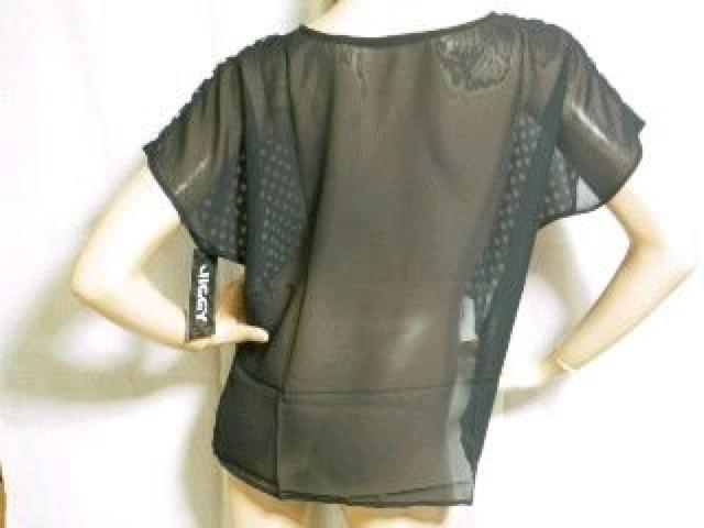 ゆったりシルエット体型カバー♪ほんのり肌魅せシースルー Sexy エアリーシフォン 水玉ドット柄Back無地切替えトップス < 女性ファッション  ゆったりシルエット体型カバー♪ほんのり肌魅せシースルー Sexy エアリーシフォン 水玉ドット柄Back無地切替えトップス < 女性ファッションの