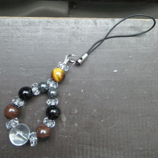 水晶xアイアンタイガーアイxオニキスストラップ 天然石 < 家電/AV 水晶xアイアンタイガーアイxオニキスストラップ 天然石 < 家電/AVの