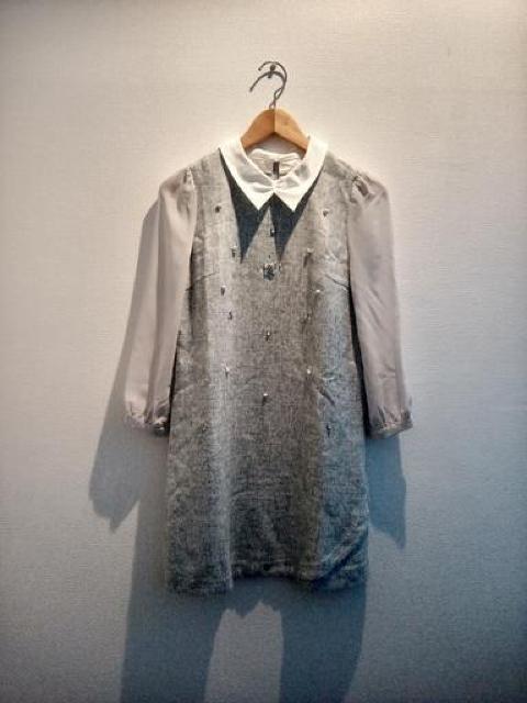 リランドチュール◆ワンピース グレー 袖シースルー キラキラビジュー < ブランド  リランドチュール◆ワンピース グレー 袖シースルー キラキラビジュー  < ブランドの