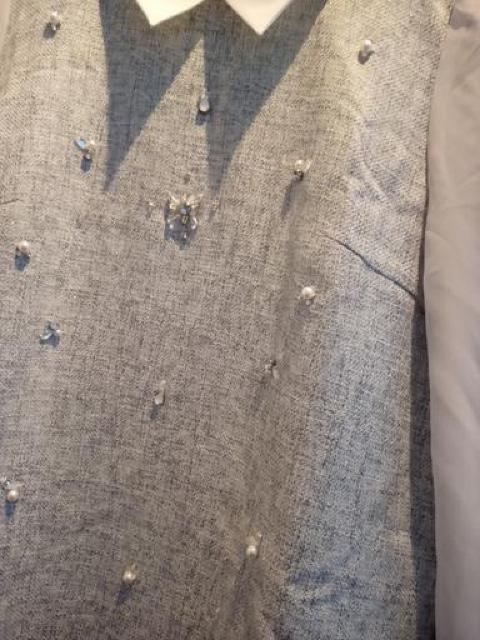 リランドチュール◆ワンピース グレー 袖シースルー キラキラビジュー < ブランド  リランドチュール◆ワンピース グレー 袖シースルー キラキラビジュー < ブランドの