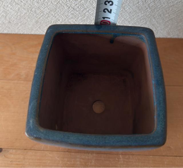 青色陶器 四角形植木鉢 足付き落款印あり < ペット/手芸/園芸 青色陶器 四角形植木鉢 足付き落款印あり < ペット/手芸/園芸の