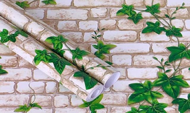 DIY 壁紙 シール ブラウン 緑葉 白レンガ 貼付シール 45cm×10m リフォーム < ペット/手芸/園芸 DIY 壁紙 シール ブラウン 緑葉 白レンガ 貼付シール 45cm×10m リフォーム < ペット/手芸/園芸の