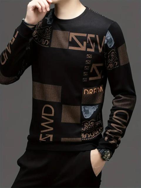 爆ヤス価格1690円★メンズレター&幾何学模様プリントスウェットシャツ、長袖プルオーバー USAサイズS(日本サイズL相当) < 男性ファッション 爆ヤス価格1690円★メンズレター&幾何学模様プリントスウェットシャツ、長袖プルオーバー USAサイズS(日本サイズL相当) < 男性ファッションの