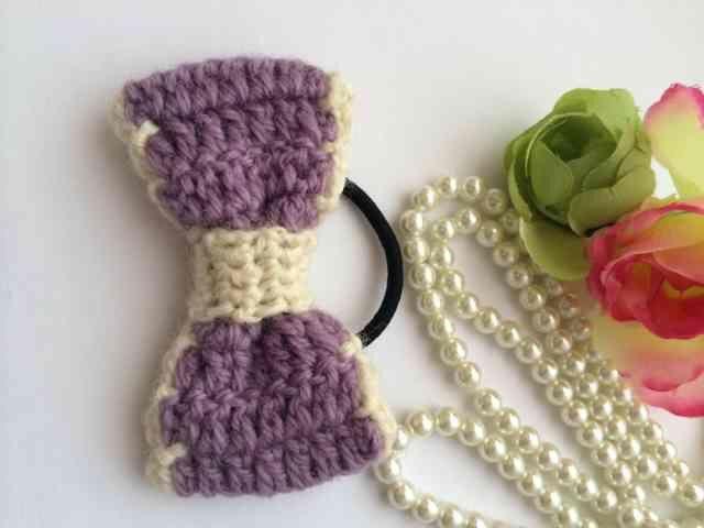 ハンドメイド ヘアゴム リボン ウール パープル  リズリサ好き < 女性ファッション  ハンドメイド ヘアゴム リボン ウール パープル  リズリサ好き < 女性ファッションの