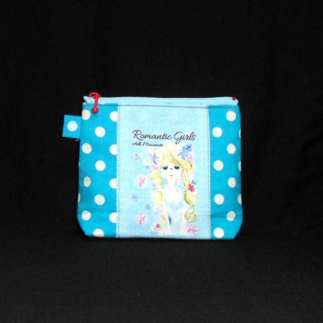 ◆亜土ちゃん◆ロマンティックガール×ブルー白ドット◆ポーチ【ミニ】◆水森亜土 < 女性ファッション  ◆亜土ちゃん◆ロマンティックガール×ブルー白ドット◆ポーチ【ミニ】◆水森亜土  < 女性ファッションの