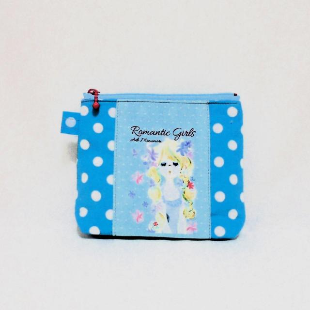 ◆亜土ちゃん◆ロマンティックガール×ブルー白ドット◆ポーチ【ミニ】◆水森亜土 < 女性ファッション  ◆亜土ちゃん◆ロマンティックガール×ブルー白ドット◆ポーチ【ミニ】◆水森亜土 < 女性ファッションの