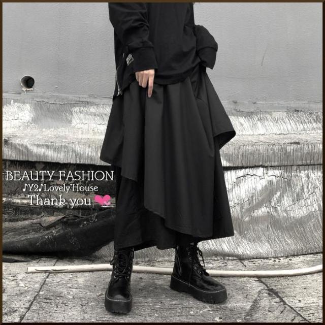 〜3L4L*重ね着風アシンメトリースカート+袴パンツ//ドッキン < 女性ファッション 〜3L4L*重ね着風アシンメトリースカート+袴パンツ//ドッキン < 女性ファッションの
