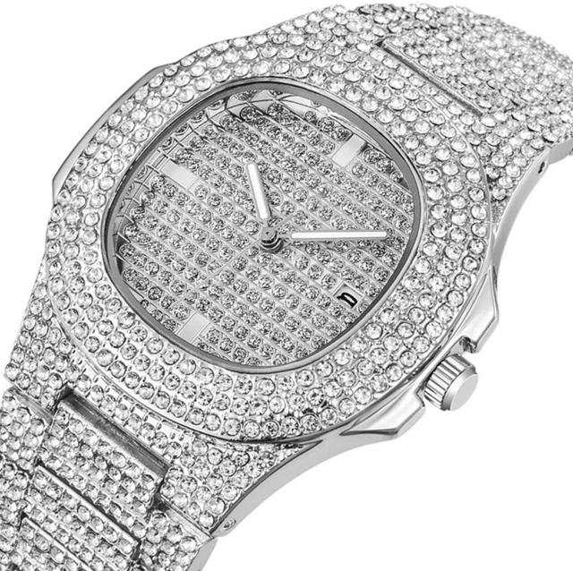 超豪華! HIPHOP ラッパー ブリング腕時計 (シルバー)新品!。 < 男性アクセサリー/時計  超豪華! HIPHOP ラッパー ブリング腕時計 (シルバー)新品!。  < 男性アクセサリー/時計の