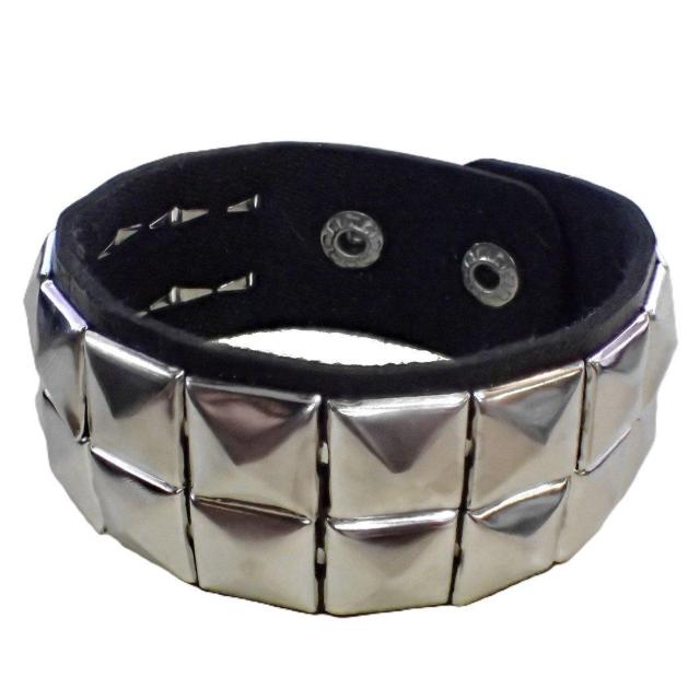 スタッズ 鋲 スクエア 2列 レザーブレスレット ブレスレット アクセサリー バングル リストバンド ロック パンク 黒色 @ < 男性アクセサリー/時計  スタッズ 鋲 スクエア 2列 レザーブレスレット ブレスレット アクセサリー バングル リストバンド ロック パンク 黒色 @ < 男性アクセサリー/時計の