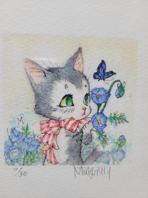 いのまたむつみ ミニ版画(猫)「青い花」直筆サイン入り/限定30枚 < ホビー いのまたむつみ ミニ版画(猫)「青い花」直筆サイン入り/限定30枚 < ホビーの