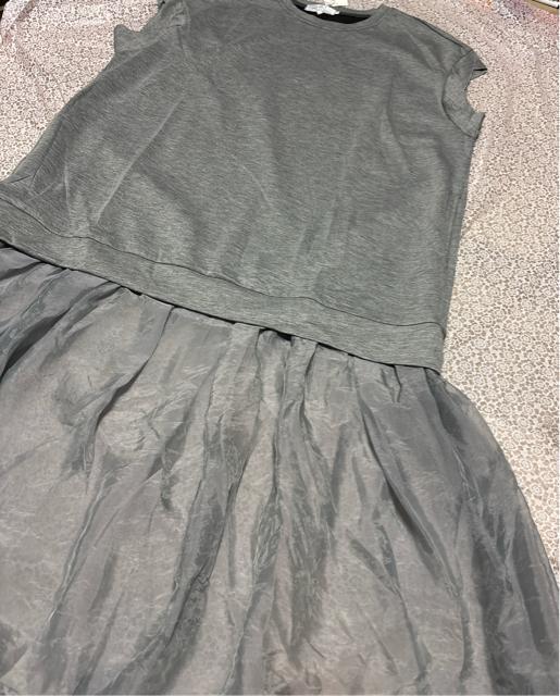 ロング丈 シフォン切り替え ワンピース 異素材 グレー 大きいサイズ < 女性ファッション ロング丈 シフォン切り替え ワンピース 異素材 グレー 大きいサイズ < 女性ファッションの