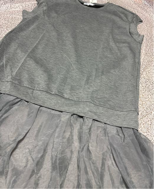 ロング丈 シフォン切り替え ワンピース 異素材 グレー 大きいサイズ < 女性ファッション ロング丈 シフォン切り替え ワンピース 異素材 グレー 大きいサイズ < 女性ファッションの