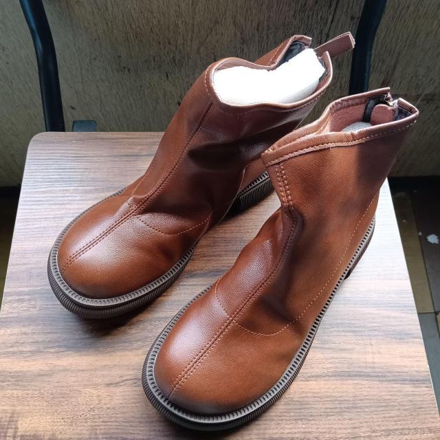 新品 23cm レディース ブーツ ブラウン 厚底 シューズ ショートブーツ < 女性ファッション  新品 23cm レディース ブーツ ブラウン 厚底 シューズ ショートブーツ  < 女性ファッションの