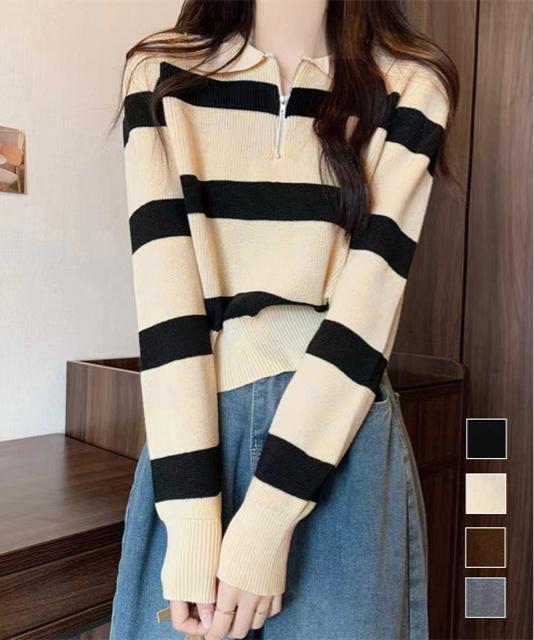 送料無料 新品 ニットトップス ハーフジップ 襟付き < 女性ファッション  送料無料 新品 ニットトップス ハーフジップ 襟付き  < 女性ファッションの