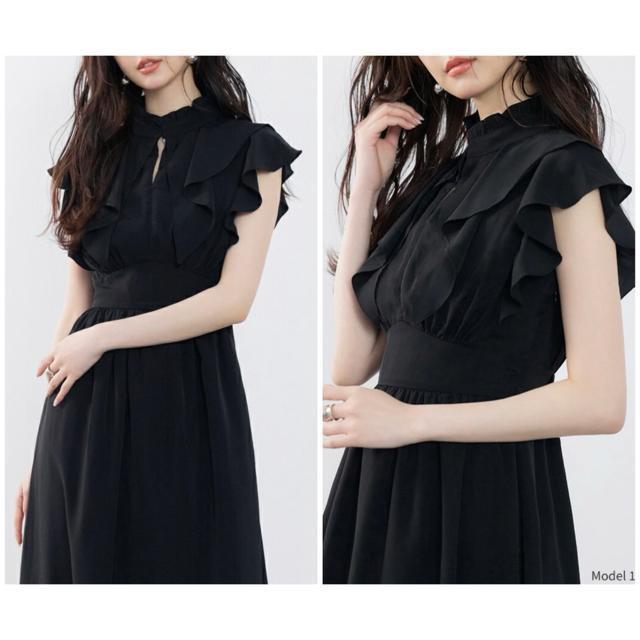 ブラックシフォンフリルロングワンピースオケージョンパーティー結婚式黒体型カバー < 女性ファッション  ブラックシフォンフリルロングワンピースオケージョンパーティー結婚式黒体型カバー < 女性ファッションの