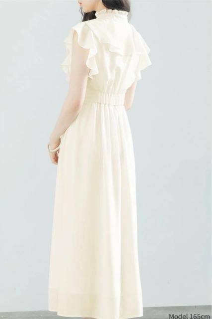 ブラックシフォンフリルロングワンピースオケージョンパーティー結婚式黒体型カバー < 女性ファッション  ブラックシフォンフリルロングワンピースオケージョンパーティー結婚式黒体型カバー < 女性ファッションの