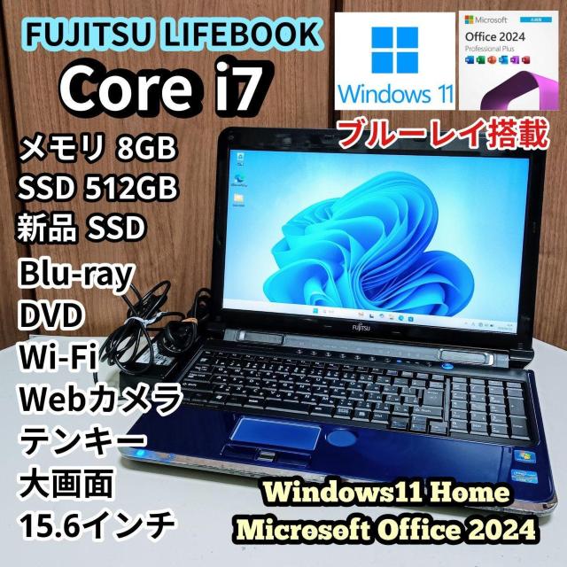 FUJITSU LIFEBOOK Corei7 ������8GB �V�iSSD512GB �u���[���C Web�J���� Windows11  �� PC�{��/���Ӌ@��� 