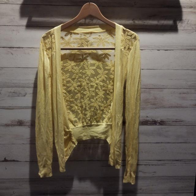 黄色 デイジーレース柄 カーディガン ボレロ 羽織もの 紫外線対策 冷房対策 < 女性ファッション  黄色 デイジーレース柄 カーディガン ボレロ 羽織もの 紫外線対策 冷房対策  < 女性ファッションの