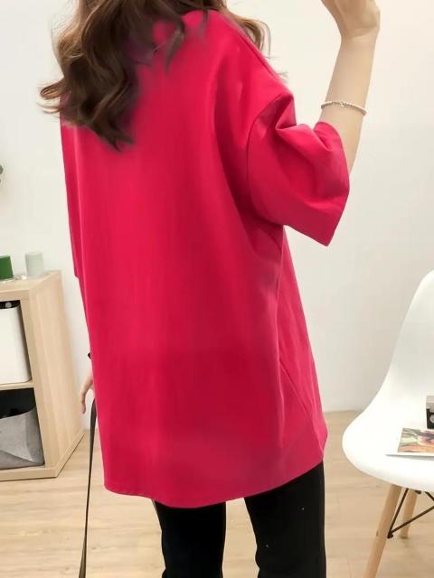 超お買い得1490円★レタープリントTシャツ、半袖クルーネックトップス、夏と春に最適、レディース 日本サイズL ローズレッド < 女性ファッション  超お買い得1490円★レタープリントTシャツ、半袖クルーネックトップス、夏と春に最適、レディース 日本サイズL ローズレッド < 女性ファッションの