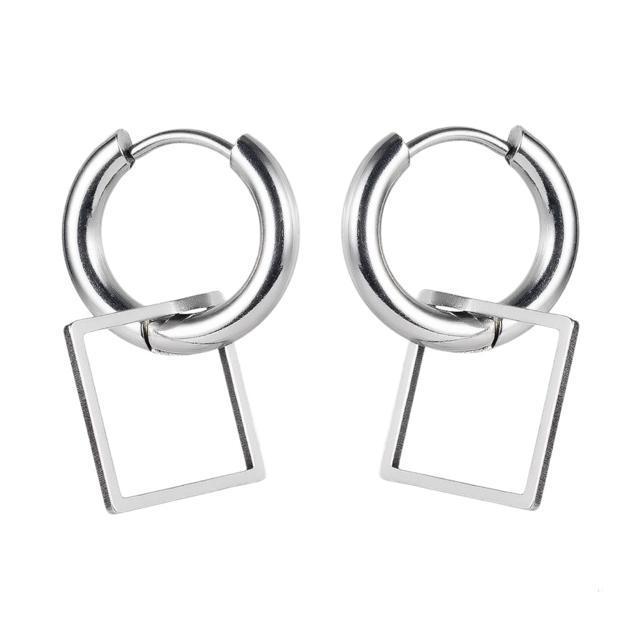 円形×四角形 フープピアス シルバー【両耳セット】 < 女性アクセサリー/時計  円形×四角形 フープピアス シルバー【両耳セット】  < 女性アクセサリー/時計の
