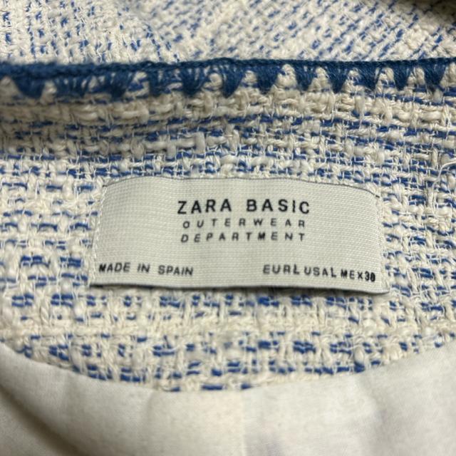 ZARA ザラ ノーカラー ツイードコート ツイードジャケット ブルー×ホワイト L < ブランド ZARA ザラ ノーカラー ツイードコート ツイードジャケット ブルー×ホワイト L < ブランドの