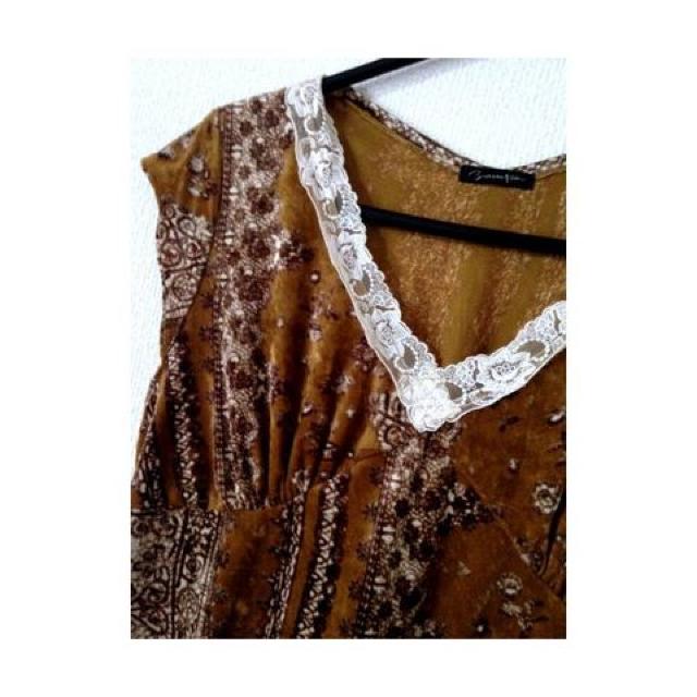 ZAMPA◆ベロア レトロ クラシック 花柄 チュニック ワンピース M < 女性ファッション  ZAMPA◆ベロア レトロ クラシック 花柄 チュニック ワンピース M < 女性ファッションの