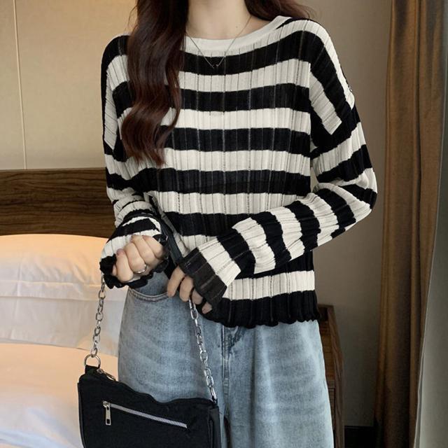 送料無料 新品 ニットトップス ボーダー柄 リブニット < 女性ファッション  送料無料 新品 ニットトップス ボーダー柄 リブニット < 女性ファッションの