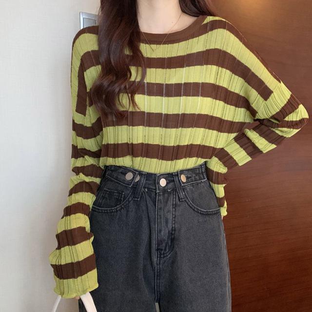 送料無料 新品 ニットトップス ボーダー柄 リブニット < 女性ファッション  送料無料 新品 ニットトップス ボーダー柄 リブニット < 女性ファッションの