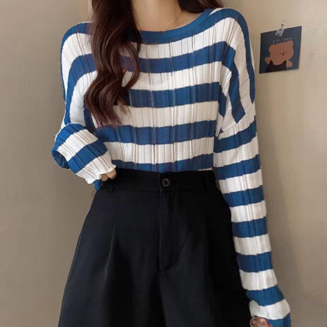 送料無料 新品 ニットトップス ボーダー柄 リブニット < 女性ファッション  送料無料 新品 ニットトップス ボーダー柄 リブニット < 女性ファッションの