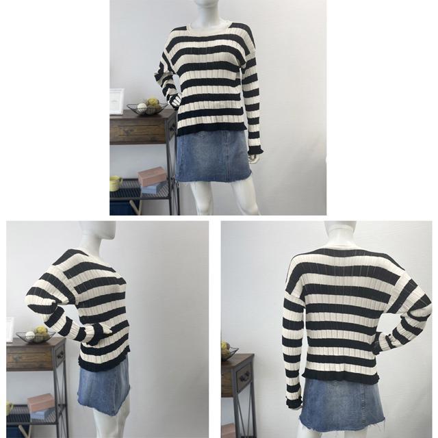 送料無料 新品 ニットトップス ボーダー柄 リブニット < 女性ファッション  送料無料 新品 ニットトップス ボーダー柄 リブニット < 女性ファッションの