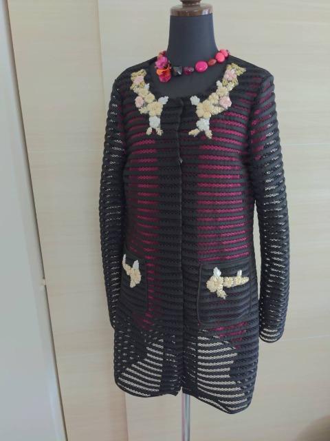 ゆうパック送料込み■MENGBARTER■MENG BARTER■花柄刺繍ノーカラージャケットコート■サイズL■ブラック < 女性ファッション  ゆうパック送料込み■MENGBARTER■MENG BARTER■花柄刺繍ノーカラージャケットコート■サイズL■ブラック < 女性ファッションの