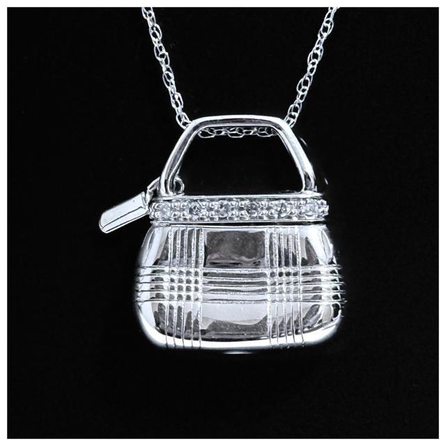 14K ホワイトゴールド ハンドバッグ デザイン ネックレス ダイヤ < 女性アクセサリー/時計 14K ホワイトゴールド ハンドバッグ デザイン ネックレス ダイヤ < 女性アクセサリー/時計の