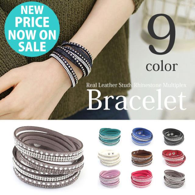 残1点★再入荷 本革&ラインストーン多連ブレス黒 < 女性アクセサリー/時計  残1点★再入荷 本革&ラインストーン多連ブレス黒  < 女性アクセサリー/時計の